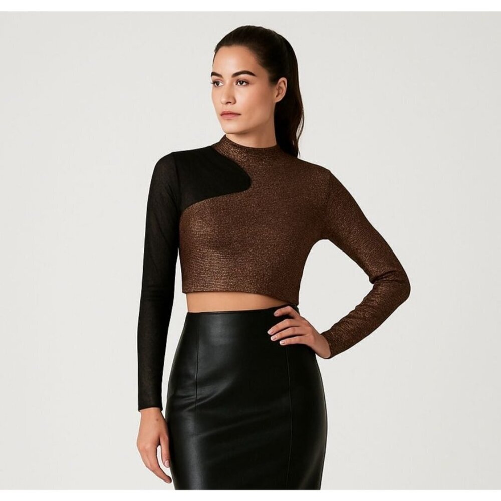 Y2K Julia by Love J Top M Mesh Metallic Copper Cropped Avant Garde Y2K Style